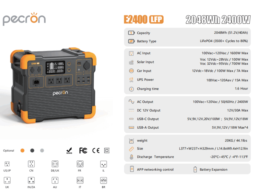 Gimago PECRON E2400LFP Portable Power Station – 2400W, 2048Wh High-Capacity - Image 2