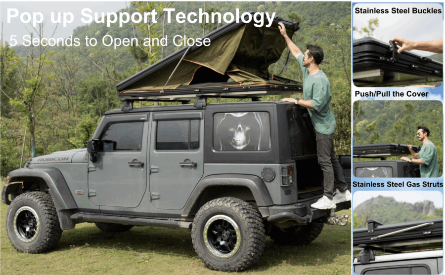 Gimago Outdoor Explorer Rooftop Tent – Hard Shell with Awning & Truck Bed Camping Setup - Image 22