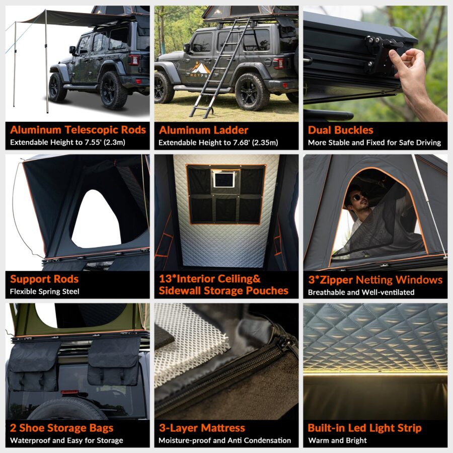 Gimago Outdoor Explorer Rooftop Tent – Hard Shell with Awning & Truck Bed Camping Setup - Image 34