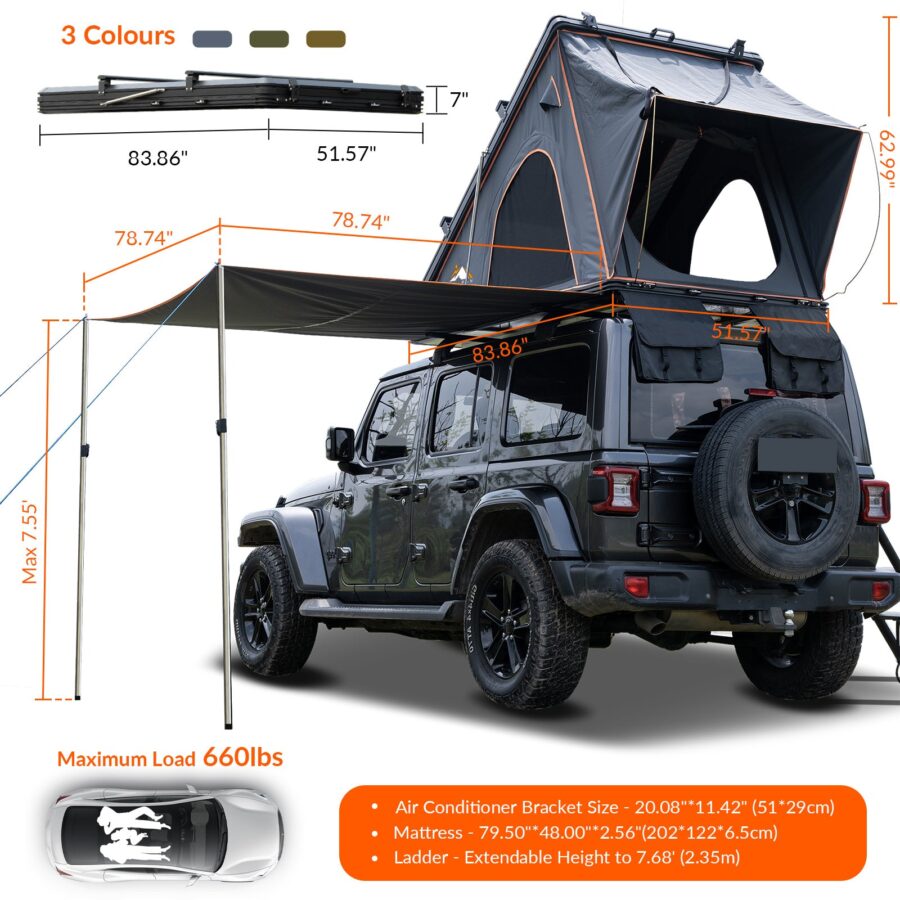 Gimago Outdoor Explorer Rooftop Tent – Hard Shell with Awning & Truck Bed Camping Setup - Image 16