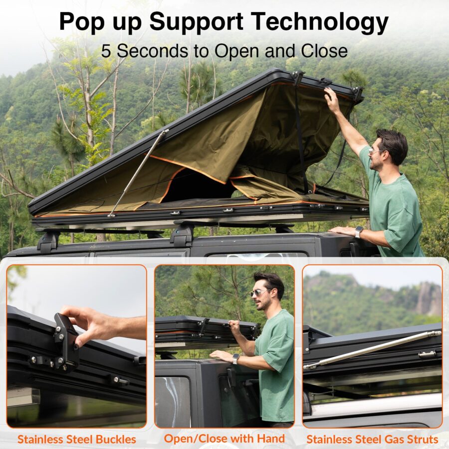 Gimago Outdoor Explorer Rooftop Tent – Hard Shell with Awning & Truck Bed Camping Setup - Image 35