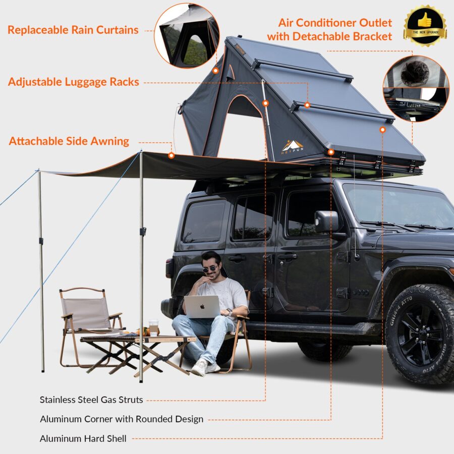 Gimago Outdoor Explorer Rooftop Tent – Hard Shell with Awning & Truck Bed Camping Setup - Image 15