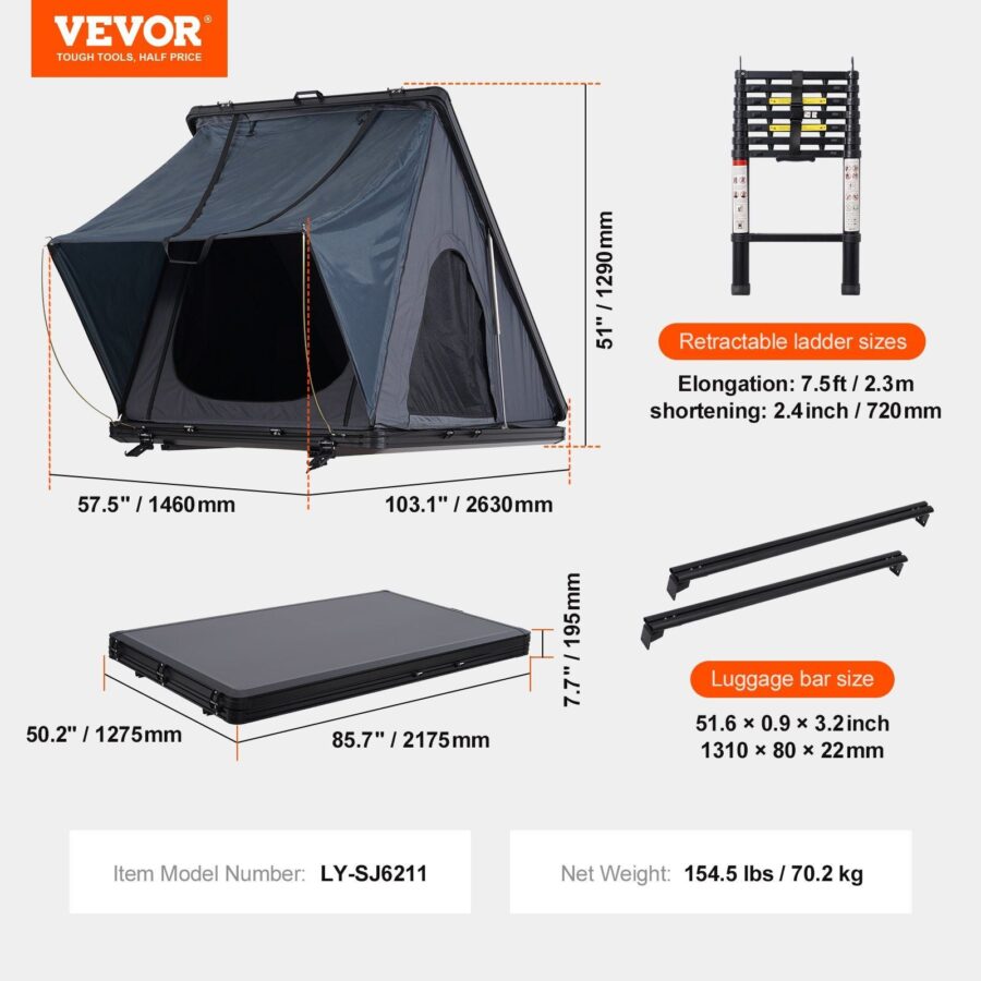 Gimago Hard Shell Rooftop Tent – Waterproof 2-3 Person SUV & Truck with Ladder - Image 7